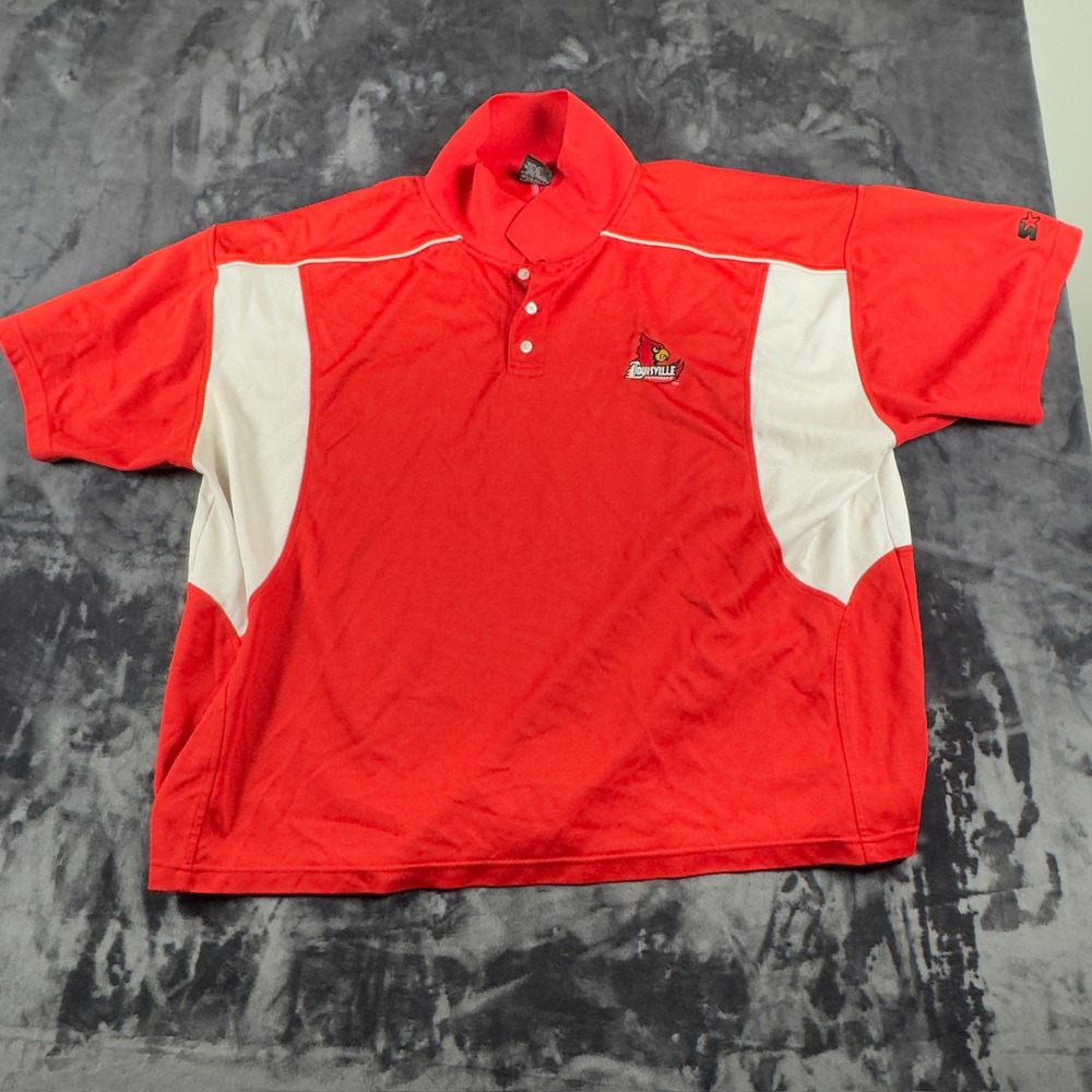 Starter Polo Shirt Mens 3XL Red Louisville Cardinals NCAA Embroidered Pique